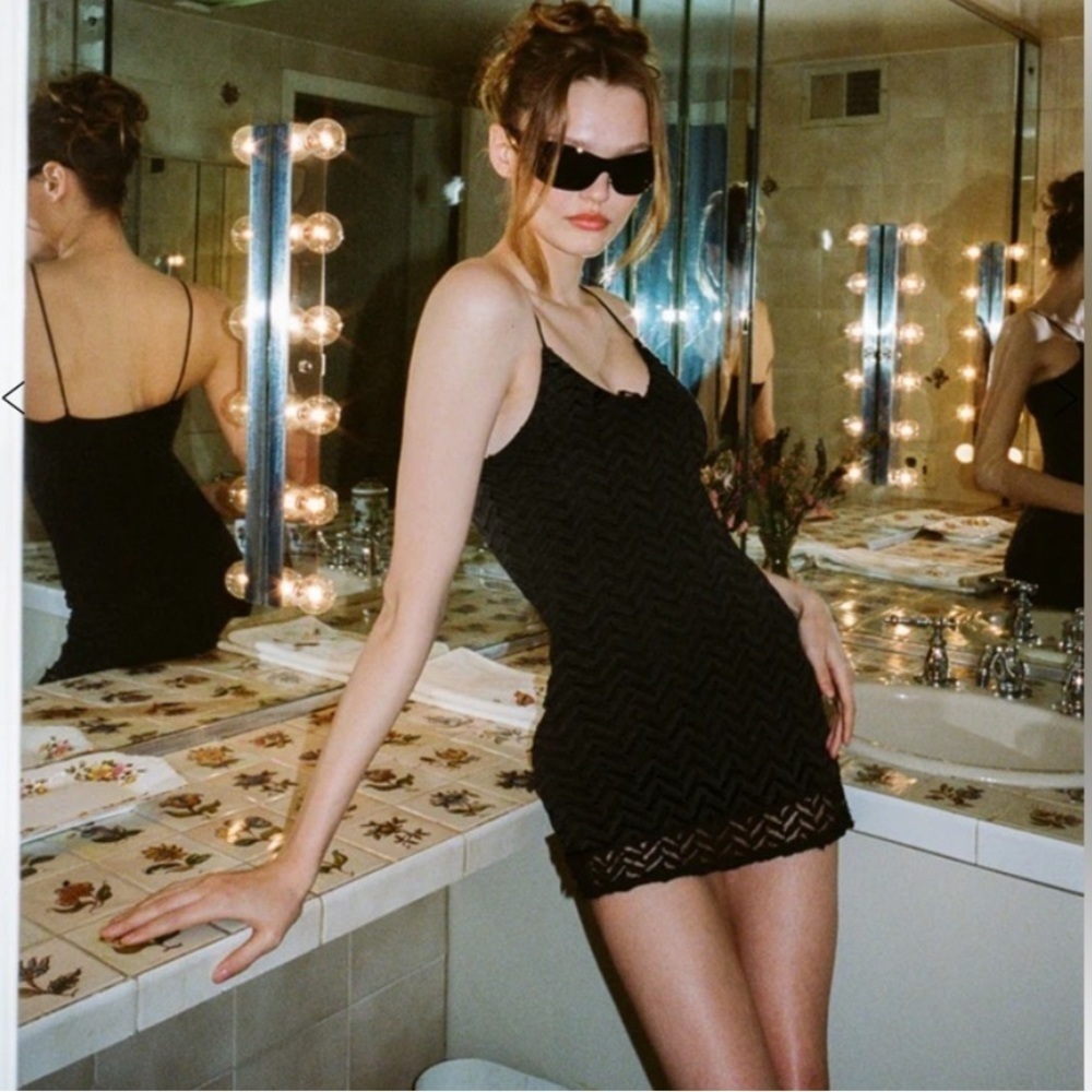 With Jean Mimi Lace Overlay Mini Dress Black